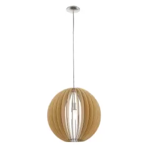 Image of Pendant Ceiling Light Colour Satin Nickel Shade Maple Wood Medium Bulb E27 1x60W