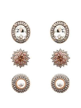 image of Mood Rose Gold Plated Large Stud Earrings - Pack of 3 - pink