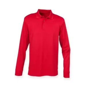 image of Henbury Adults Unisex Long Sleeve Coolplus Piqu Polo Shirt (3XL) (Classic Red)