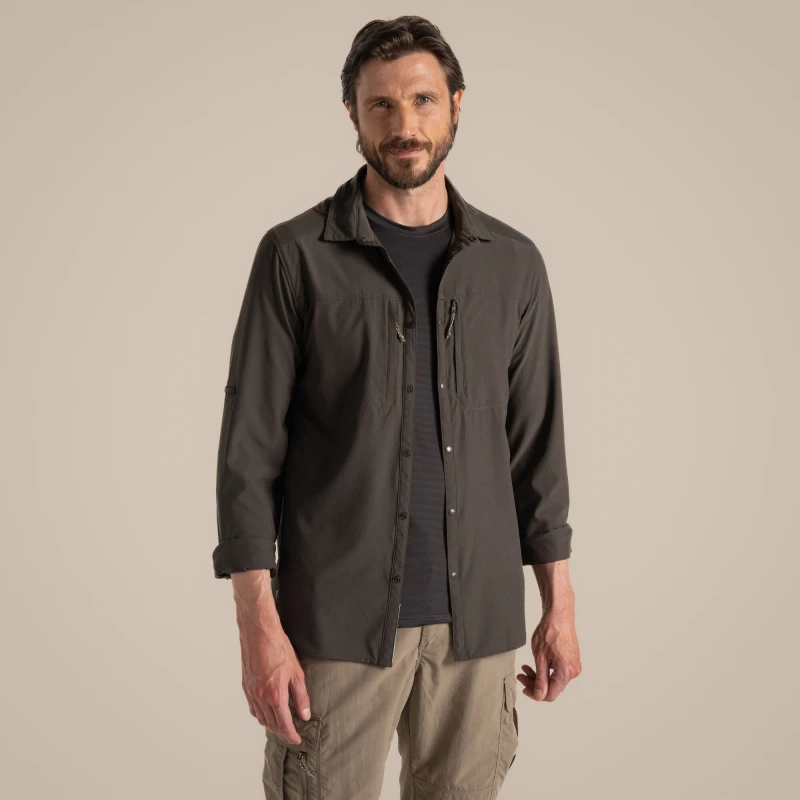 Image of Craghoppers Craghoppers Men Nosilife Pro' Long Sleeve Shirt in Pale Green Size: Small Pale Green S Male 5063260001175