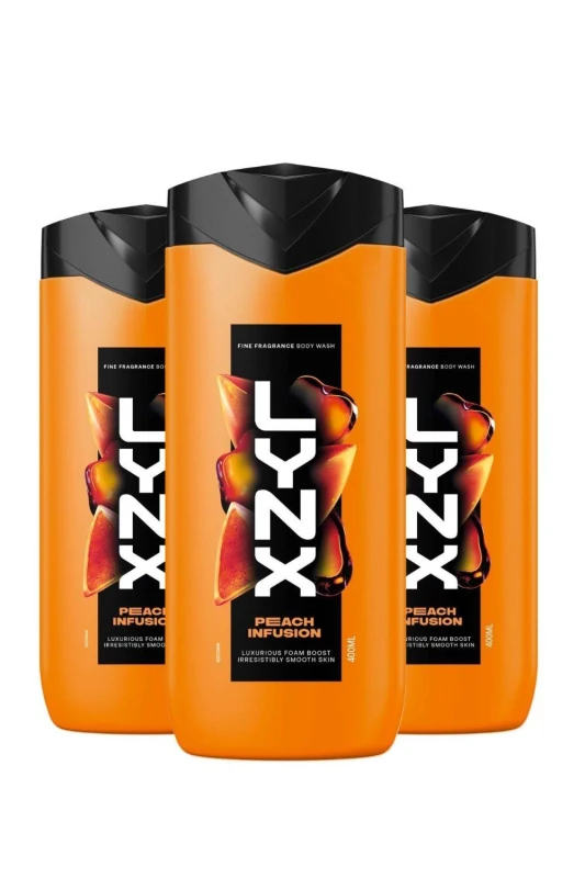 Image of Lynx Mens Peach Infusion Body Wash with 12H Freshness for Men, 400ml 3 Pack in Orange Orange Male