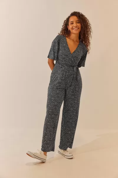 image of Print Wrap Wide Leg Jumpsuit