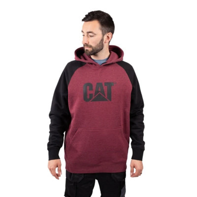 Image of Caterpillar Raglan Hooded Sweatshirt - Carmenere Heather/Black Carmenere Heather/Black XL