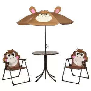 image of Outsunny Kids Foldable Four Piece Garden Set With Table Chairs Umbrella - Brown