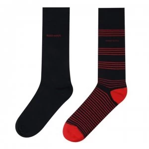 Image of Hugo Boss 2 Pack Stripe Socks Navy/Red