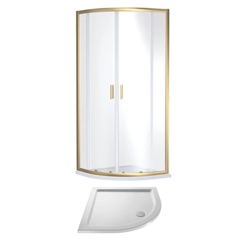 Image of Balterley 6mm Glass Quadrant Shower Enclosure Shower Tray 900mm Brushed Brass White