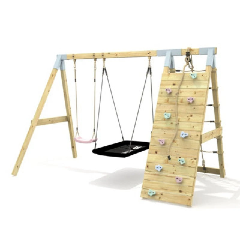 Image of Rebo Premium Double Garden Swing With Up And Over Wall For Kids - Boat Dusky Pink