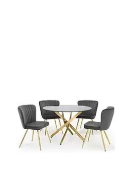 Image of Julian Bowen Montero 100 Cm Round Dining Table + 4 Cannes Chairs - Gold/Grey