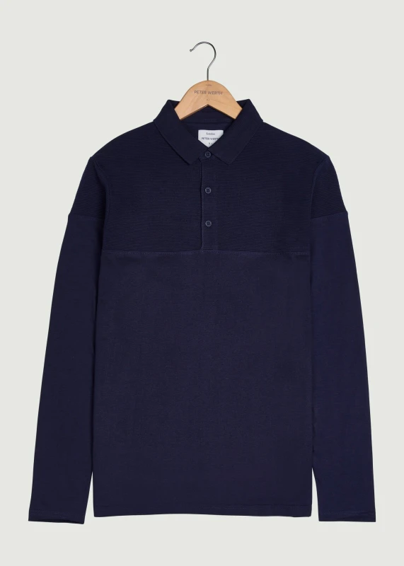 Image of Peter Werth Mens Chessum LS Polo Shirt in Navy Size: Medium Navy Male M