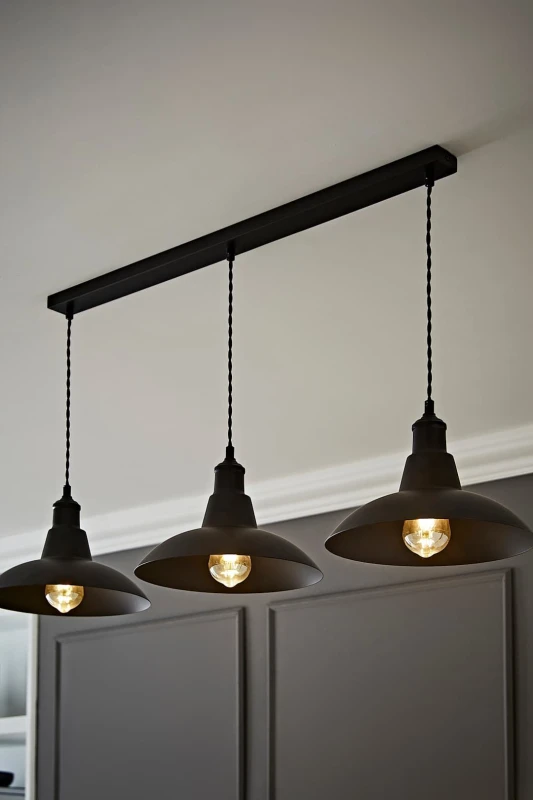 Image of ValueLights ValueLights Civic Black Metro Dome 3 Drop Bar Black Diner Ceiling Pendant Light Black One Size Unisex 5059406062605