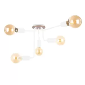 image of Nixon Multi Arm Semi Flush Ceiling Light Wood, White, 50cm, 5x E27