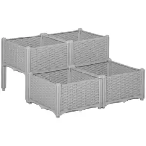 Image of Outsunny 4 Piece Elevated Flower Bed Vegetable Herb Planter Plastic Grey