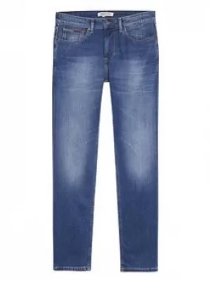 Image of Tommy Jeans TJM Scanton Slim Fit Mid Blue Stretch Jeans, Mid Blue, Size 36, Length Regular, Men