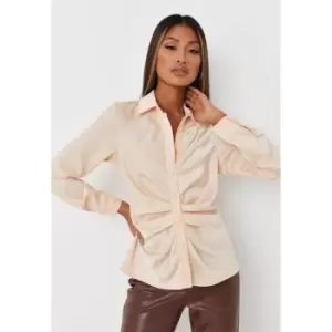 Missguided Petite Ruched Front Satin Shirt Slim - Neutral