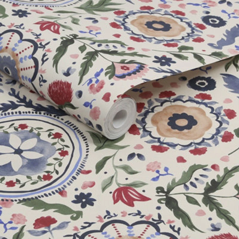 Image of Joules Festival Flowers Antique White Wallpaper - 10m x 52cm Antique White