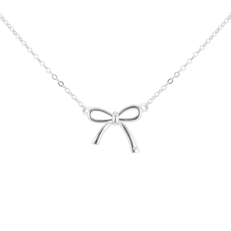 Image of Be You Sterling Silver Bow & Diamond Necklace Sterling Silver female 16-18inch