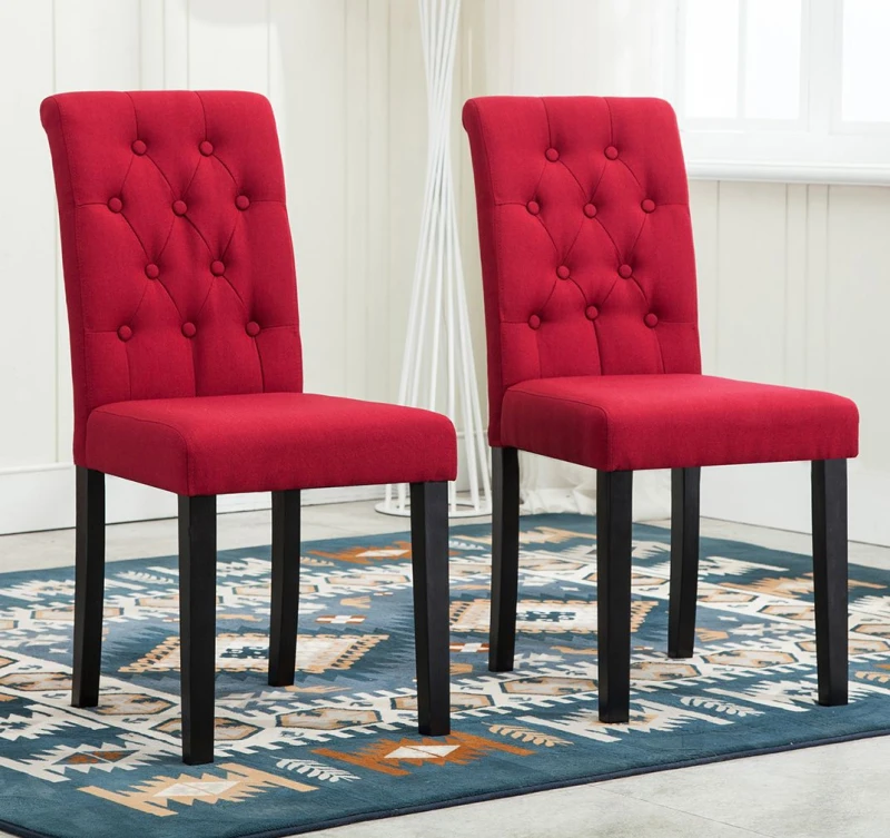 Image of MCC DIRECT 2 x Linded Fabric Dining Chairs, Solid Wooden Legs home & restaurants red FC1017