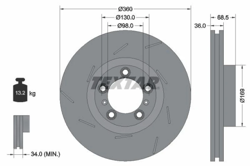 Image of Brake disc TEXTAR 92213905