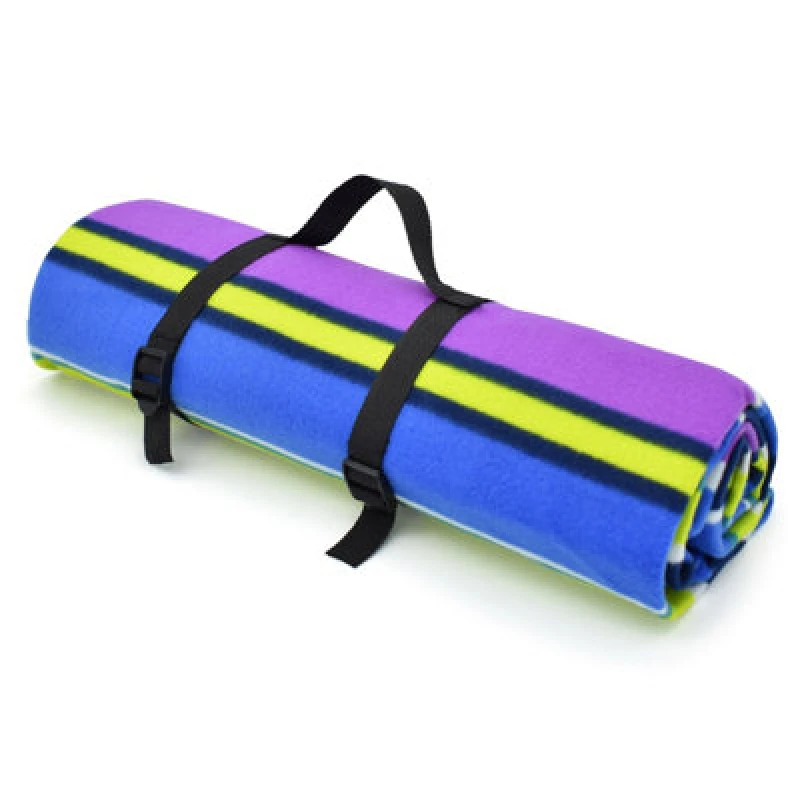 Image of Velosso Vibrant Striped Design Outdoor Blanket, Waterproof And Antislip Fleece Picnic Mat, Warm Texture - 120X150Cm - Multicolour