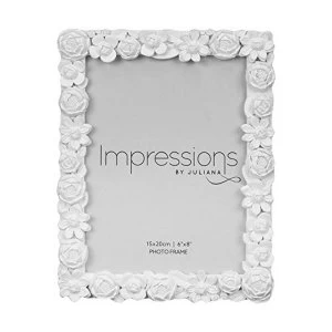 image of 6" x 8" - Impressions White Resin Floral Photo Frame