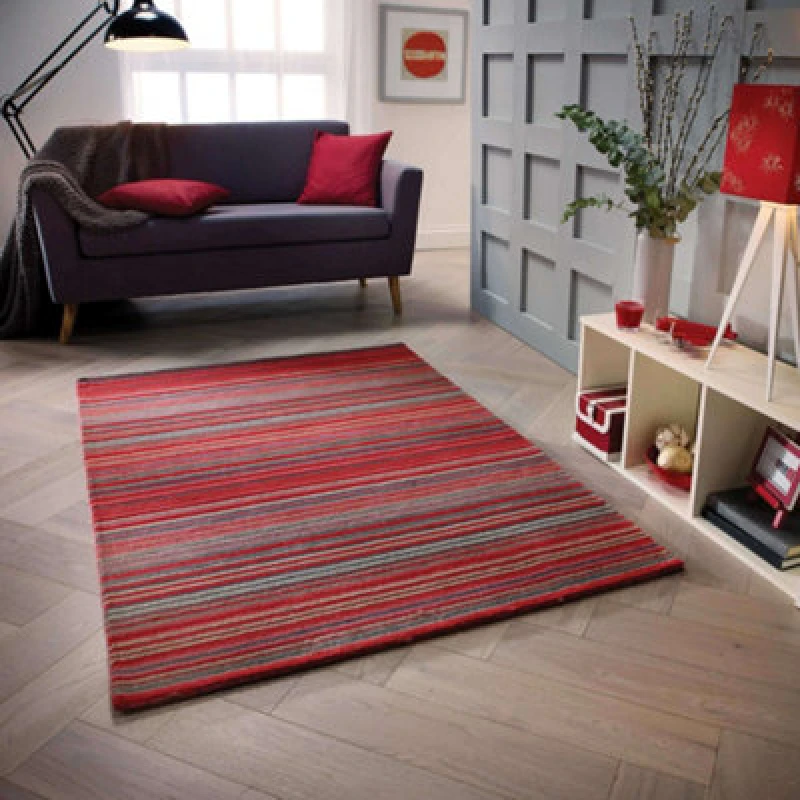 Image of Melrose Mubai Stripe Wool Made Red Area Rug 080/150Cm