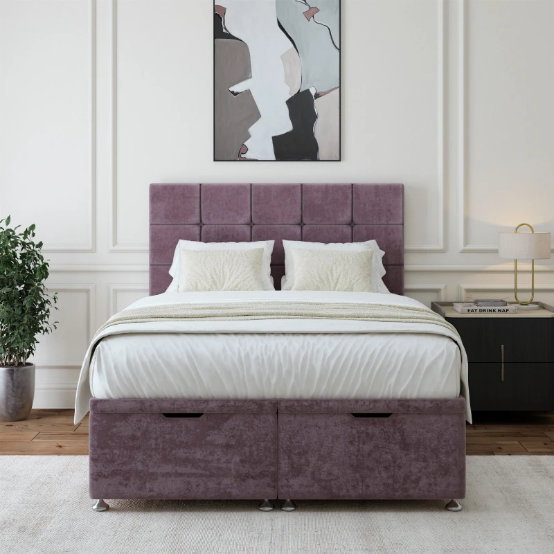Image of Bedmaster Bedmaster Luxury Velvet Ottoman Divan Base And Square Headboard in Mauve Size: Super King Mauve Super King Unisex 7867868720579