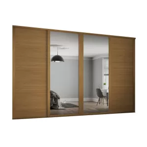 image of Shaker Sliding Doors and track W2898 Oak Frame Mirror