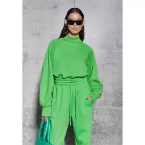 Missguided Re Styld Embroidered High Neck Sweatshirt - Green