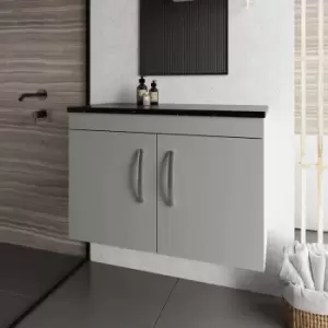 Image of Nuie Athena Wall Hung 2-Door Vanity Unit with Sparkling Black Worktop 800mm Wide - Gloss Grey Mist