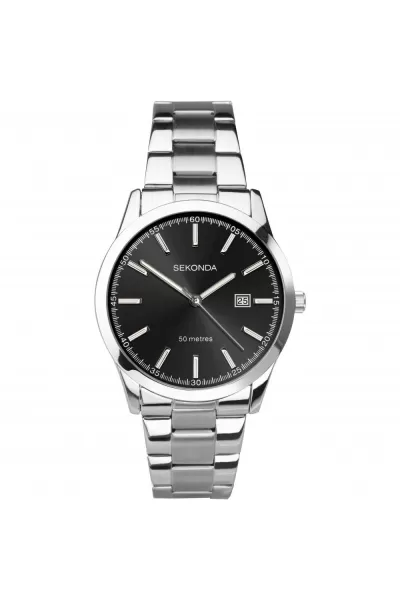 Taylor 41mm Silver Watch Round Case Black Dial