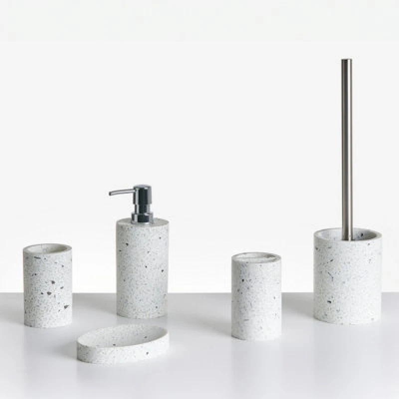 Image of Beliani 5 Piece Bathroom Accessories Set Perene White Terrazzo