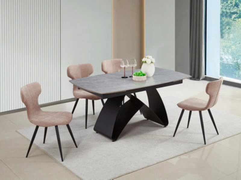 Image of Ds Living Maelis Light Grey Cracked Stone Ceramic Dining Room Table