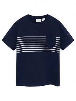 Image of Mango Boys Striped Pocket Tshirt - Navy