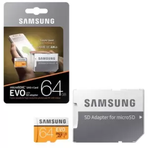 Image of Samsung EVO Plus Micro SD SDXC Memory Card Class 10 with SD Card Adapter - 64GB