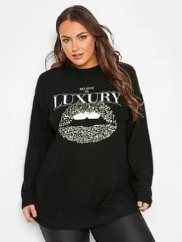 Image of Yours Soft Touch Lips Print Top, Black, Size 16, Women