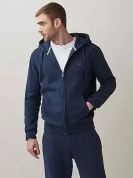 Image of Crew Clothing Crossed Oars Zip Through Hoodie - Navy Blue, Navy Blue Size M Men