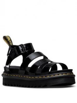 image of Dr Martens Blaire Lamper Flat Sandals - Black Patent, Size 8, Women