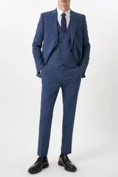 Image of Mens Slim Fit Blue Semi Plain Suit Trousers