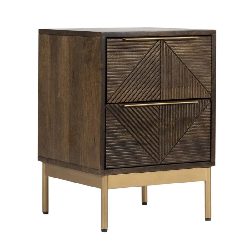 Image of Jaipur Furniture Ltd Zaine Carving 2 Drawer Bedside Table - Mango Wood - L38 x W38 x H54cm in Brown Brown Unisex