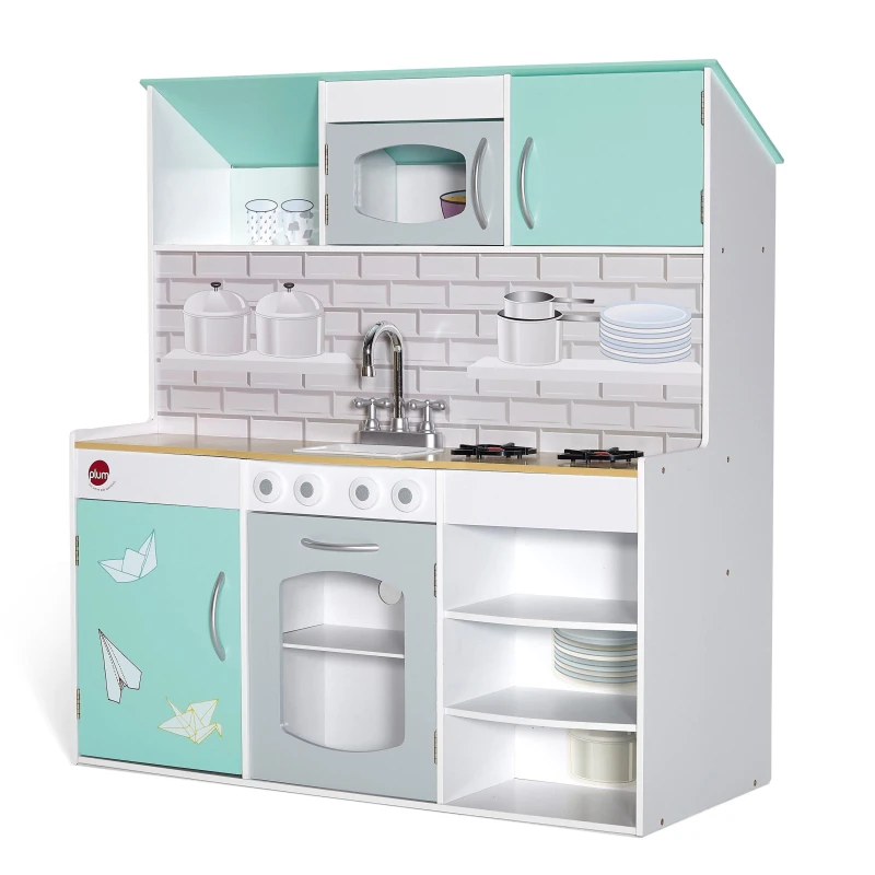 Image of Plum Play Plum Peppermint Townhouse 2-in-1 Wooden Kitchen & Dolls House Multi unisex L90 x W40 x H98cm