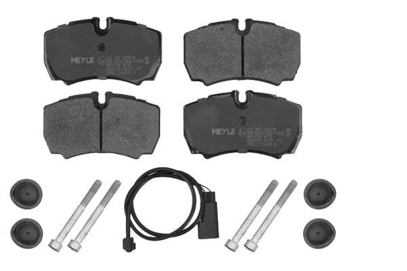 Image of MEYLE 025 291 2320/W Brake pad set Rear Axle, incl. wear warning contact, with accessories, Original Quality, with bolts/screws Brake Pad Set,disc br