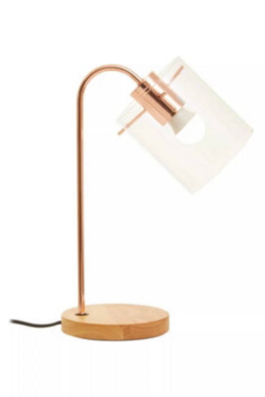 Image of Orsina Shiny Copper Curved Table Lamp, Easy To Assemble Bed Table Lamp, Easy To Use Living Room Table Lamp