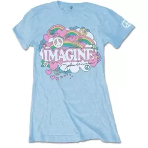 image of John Lennon - Rainbows, Love & Peace Ladies X-Small T-Shirt - Blue