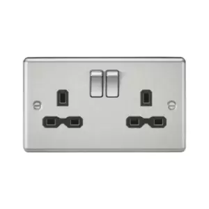 Image of Knightsbridge - 13A 2G dp Switched Socket with Black Insert - Rounded Edge Brushed Chrome