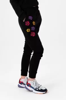 Image of HYPE GIRLS BLACK FLOWER PATCH SCRIPT JOGGERS