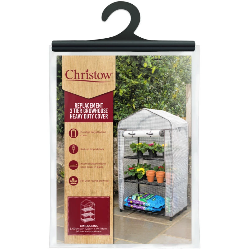 Image of Christow Greenhouse Cover Replacement 3 Tier Reinforced PE Heavy Duty H125cm White