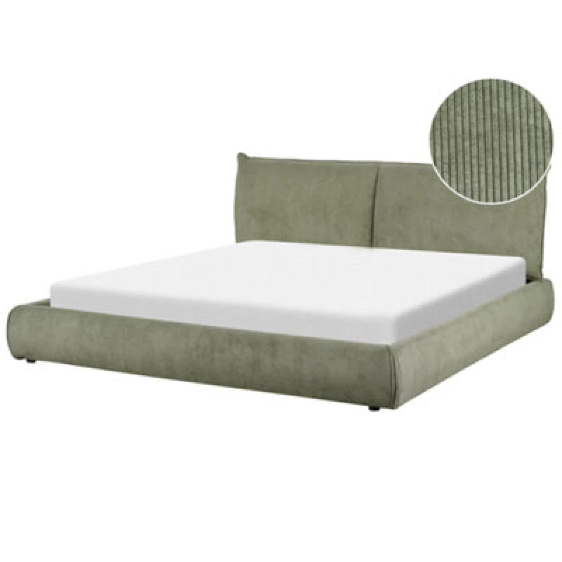 Image of Beliani Bed Corduroy Vinay 180 X 200 Cm (Eu Super King) Olive Green
