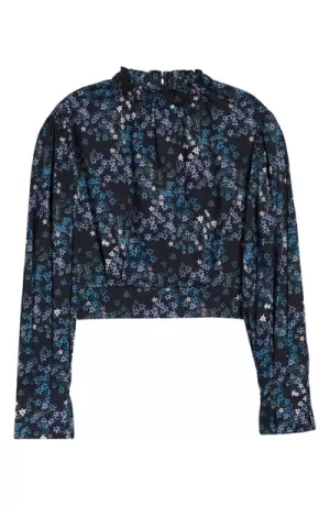 Image of AllSaints Womens Luna Asgard Top, Black/White/Blue, Size: 12