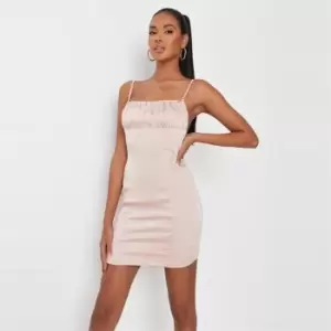 Missguided Satin Ruched Bust Mini Dress - Neutral