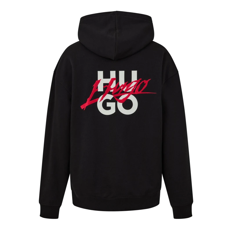 Image of HUGO Dlogolong Graphic Pullover Hoodie Black M